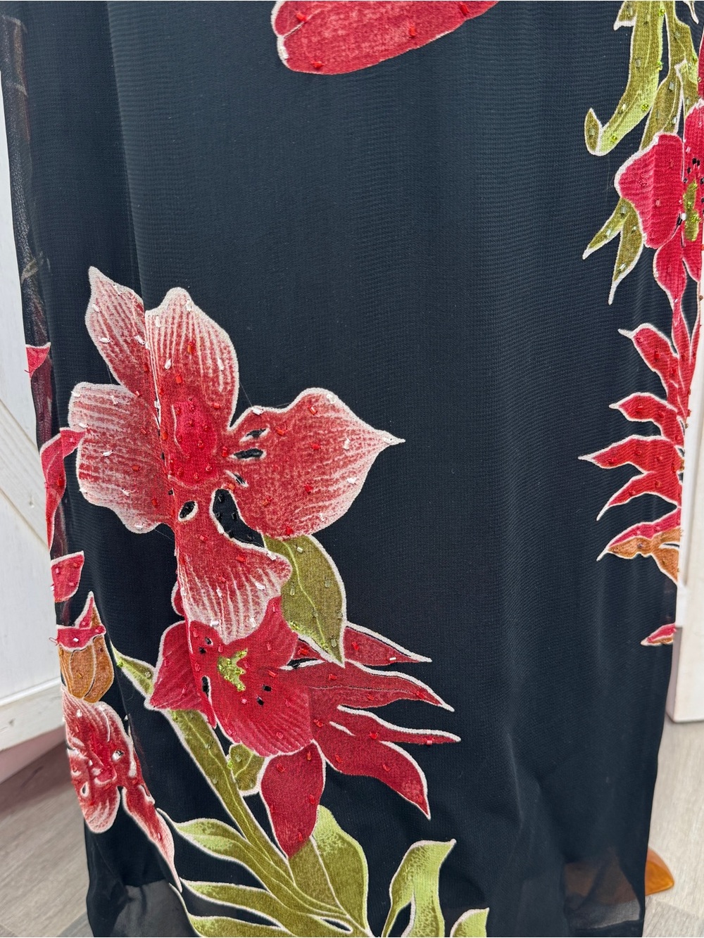 Vntg Y2k Eva Blue Tropical Floral Chiffon Maxi Slip Dress Black Red 10 Fairy - Picture 6 of 12
